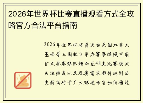 2026年世界杯比赛直播观看方式全攻略官方合法平台指南